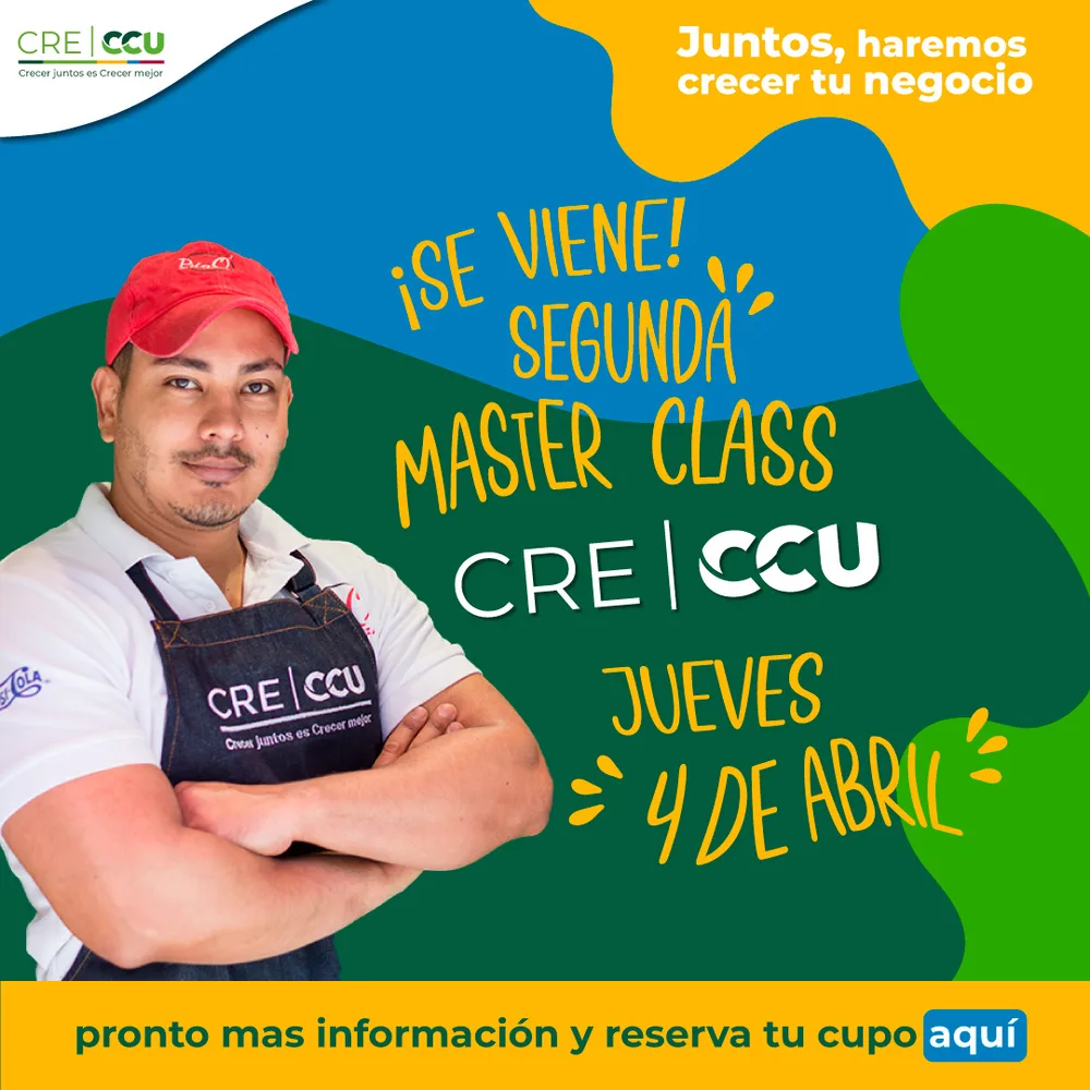 Afiche de la 2da Master Class CRECCU del jueves 4 de abril de 2024, «Juntos, haremos crecer tu negocio»