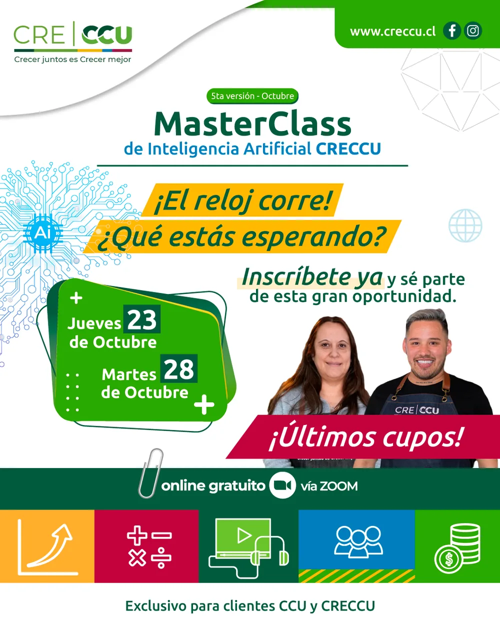Afiche de la 5ta Master Class de Inteligencia Artificial, jueves 23 y martes 28 de octubre de 2025, online y gratuito vía Zoom