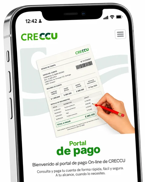 Celular con el Portal de Pago de CRECCU abierto