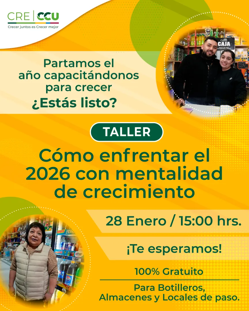 Afiche del taller CRECCU sobre mentalidad de crecimiento para el 2026
