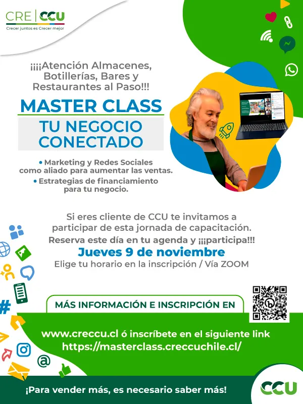 Invitación por WhatsApp a la Master Class Tu Negocio Conectado